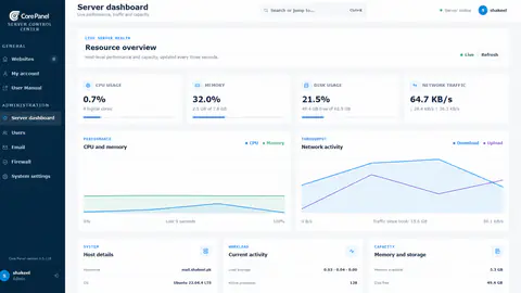 Core Panel server dashboard